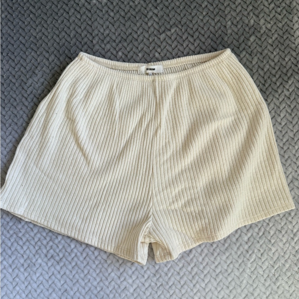 Joah Brown Off-White Ribbed Knit Shorts